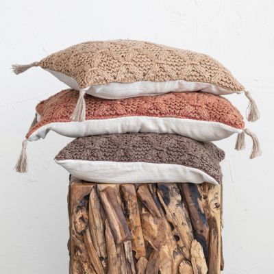 Patterned Woven Lumbar Pillow with Jute Tassels