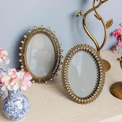 Pearl Accented Gold Filigree Photo Frame Set of 2