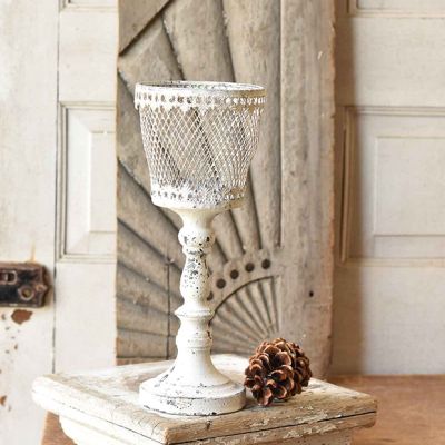 Distressed Finespun Metal Candle Holder
