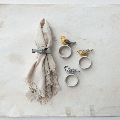 Perched Bird Stoneware Napkin Holder Set of 4