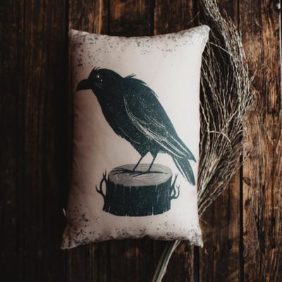 Perched Black Crow Accent Pillow