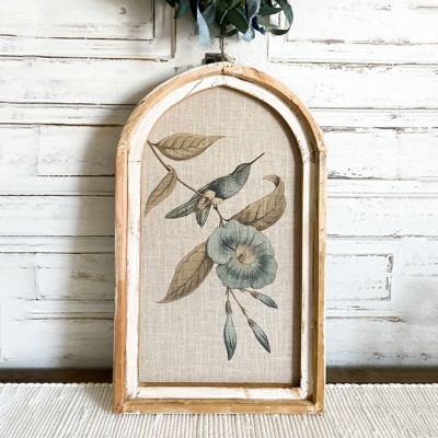 Perched Hummingbird Framed Linen Wall Art 14x22