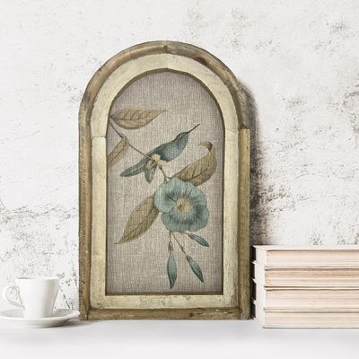 Perched Hummingbird Framed Linen Wall Art 14x22