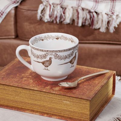 Pheasant Pattern Stoneware Coffee Mug Set of 4