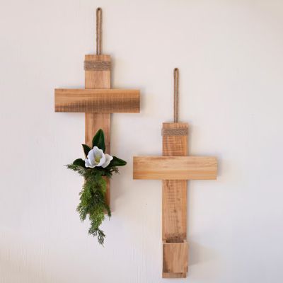 Pine Wood Cross Wall Planter Set of 2