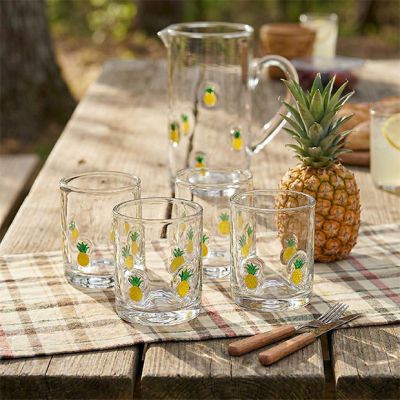 Pineapple Accented Drinking Glass Set of 4