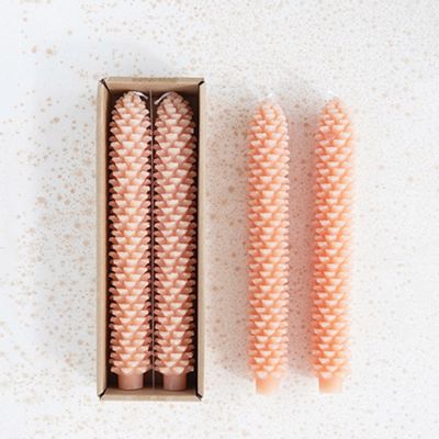 Pinecone Shaped Taper Candle Set of 2 Blush