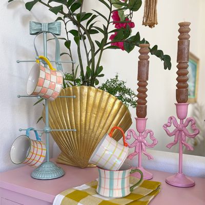 Pink Bow Taper Candle Holder Set of 2