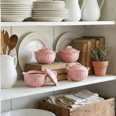 Pink Cabbage Stoneware Baker Set of 4