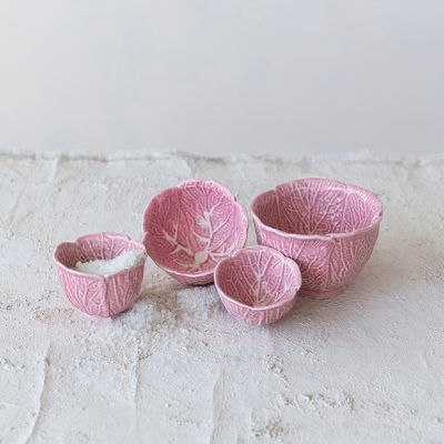 Pink Cabbage Stoneware Dish Collection Measuring Cup Set of 4