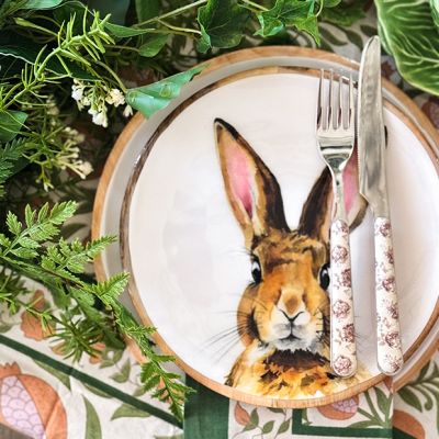 Pink Ear Bunny Decorative Wood Plate 8.5 Inch