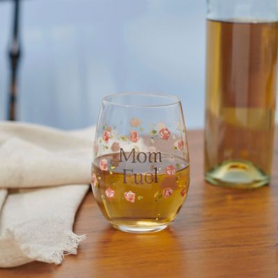 Pink Floral Mom Fuel Wine Glass Set of 4