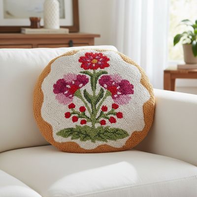 Pink Floral Motif Round Hook Pillow