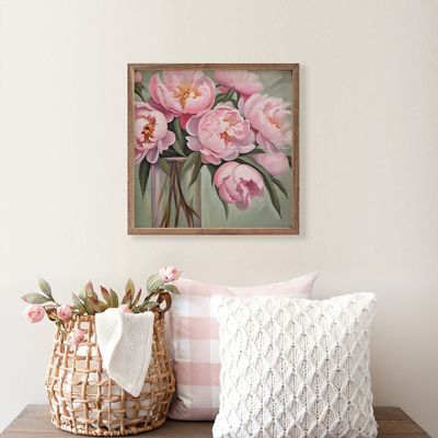 Pink Peony Bouquet Vase Framed Wall Decor