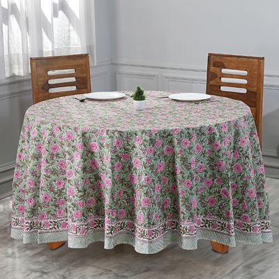 Pink Tourmaline Floral Block Print Round Tablecloth