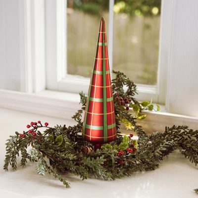 Plaid Glass Cone Tree 15 Inch