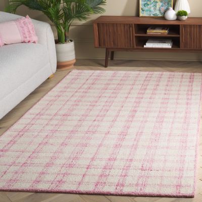 Plaid Ivory/Pink Area Rug