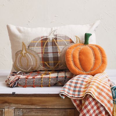 Plaid Pumpkin Applique Lumbar Pillow