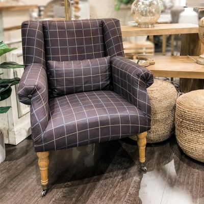 Plaid Upholstered Arm Chair