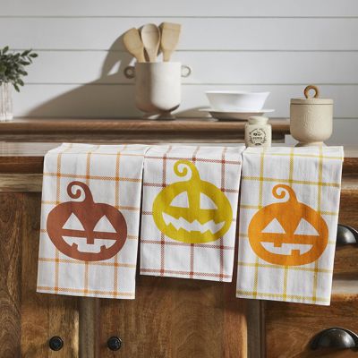 Playful Plaid Jack O Lantern Tea Towel Set of 3