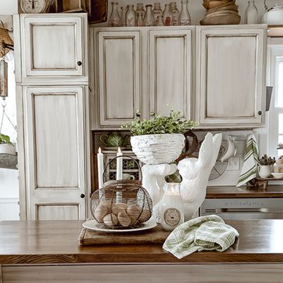 Playful Rabbit with Basket Faux Cement Container