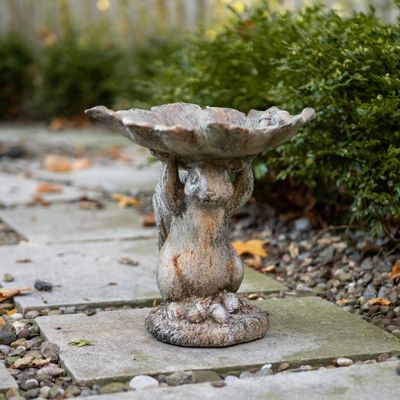 Playful Squirrel Rustic Bird Bath