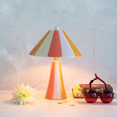 Playful Stripes Painted Stoneware Table Lamp