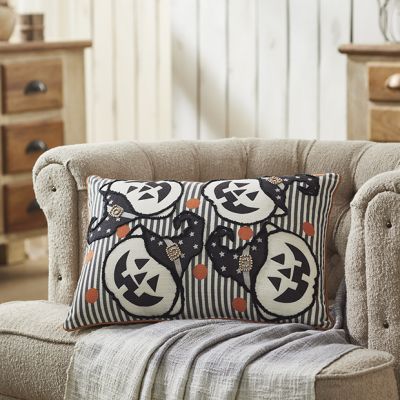 Playful Witch Pumpkins Striped Halloween Pillow