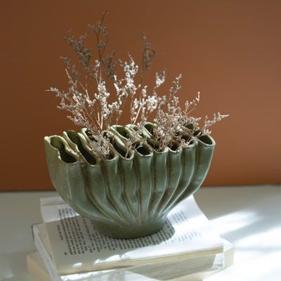 Pocket Folds Green Ceramic Vase