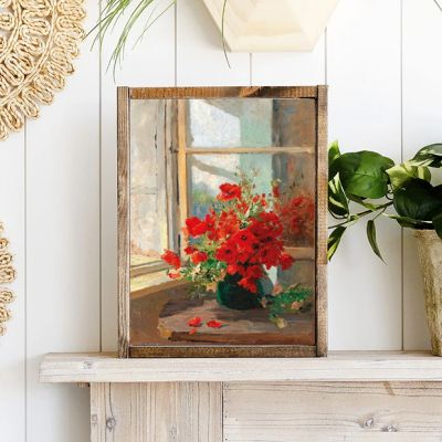 Poppies In The Window Printed Vertical Canvas Art