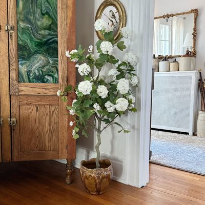 Potted Faux White Hydrangea Tree 48 Inch