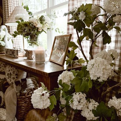 Potted Faux White Hydrangea Tree