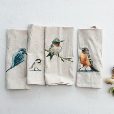 Pretty Bird Cotton and Linen Tea Towel Set of 4