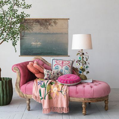 Pretty in Pink Velvet Upholstered Chaise Lounge