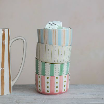 Pretty Painted Patterns Stoneware Bowl Set of 4