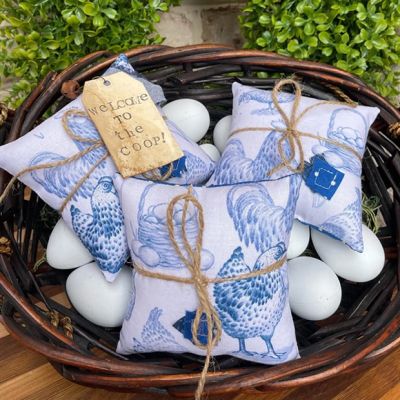 Primitive Chicken Print Mini Pillow Bowl Filler Set of 3