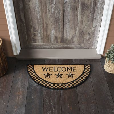 Primitive Country Black Check Stars Coir Doormat