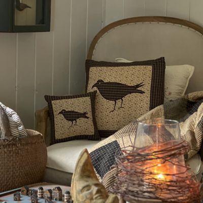 Primitive Country Crow Throw Pillow