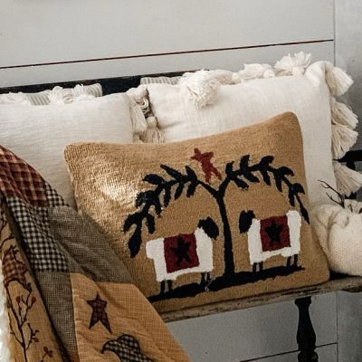 Primitive Country Sheep and Star Accent Pillow