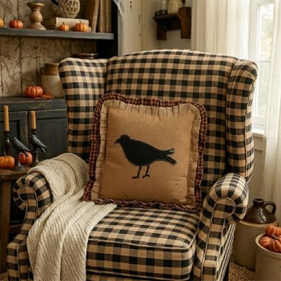 Primitive Crow Applique Throw Pillow