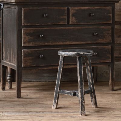 Primitive Farmhouse Distressed Round Stool