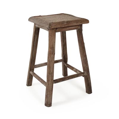 Primitive Farmhouse Rattan Top Stool