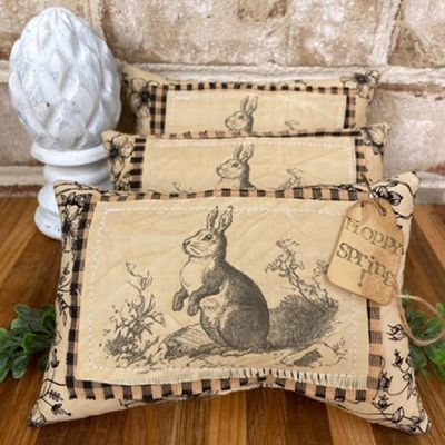 Primitive Floral Rabbit Pillow Bowl Filler Set of 3