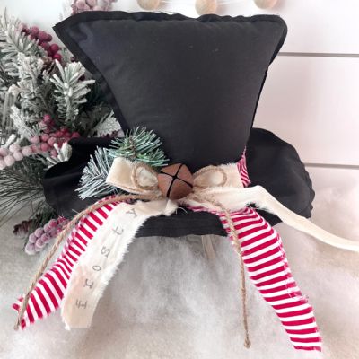 Primitive Frosty Hat with Red Stripe Bow