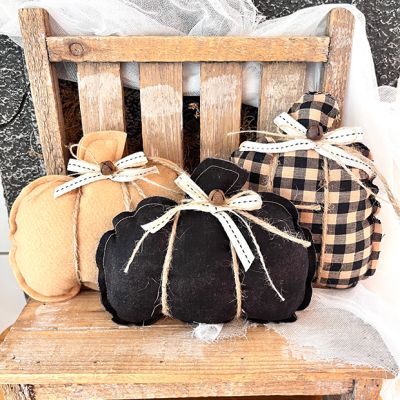 Primitive Harvest Decorative Fabric Pumpkins Set of 3