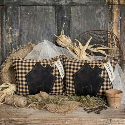 Primitive Haunted House Halloween Accent Pillow Set of 2