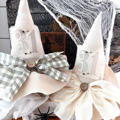 Primitive Natural Cotton Witch Hat With Bow