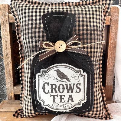 Primitive Poison Bottle Accent Pillow Crows Tea