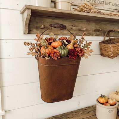 Primitive Rusted Metal Bucket Planter