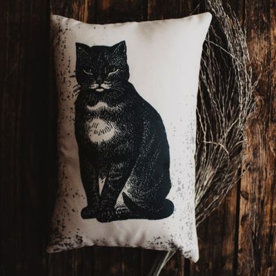 Primitive Tabby Cat Accent Pillow